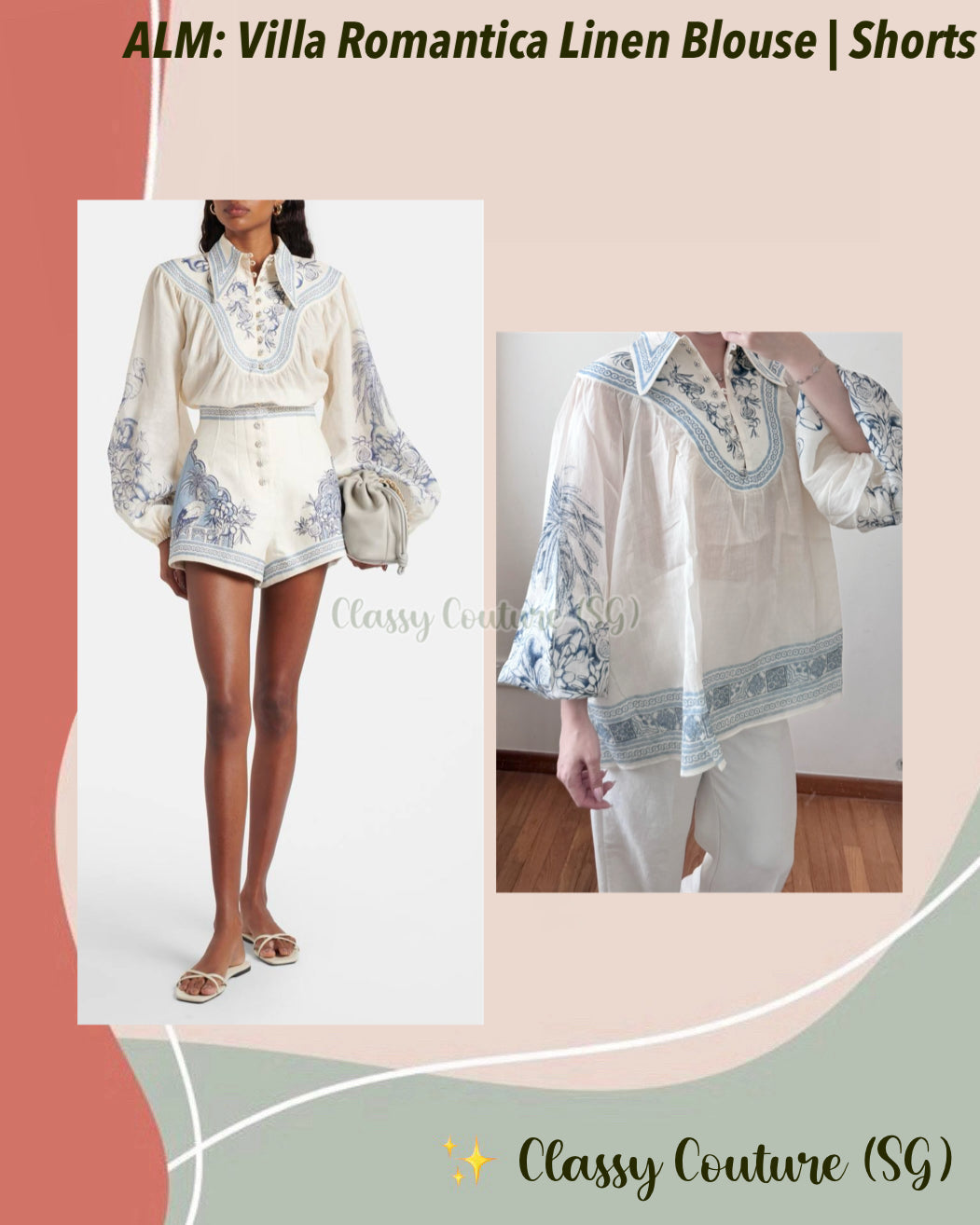 ALM Villa Romantica Long-Sleeve Blouse Top | Bermuda Shorts | Linen Set