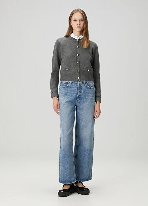 SD Grey Fine Knit Removable Collar Cardigan