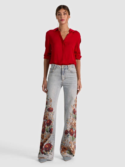 AO Chic Floral Printed High-rise Cotton Jeans