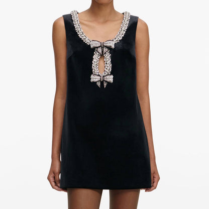 SP Black Velvet Bow Cut Out Shift Mini Dress