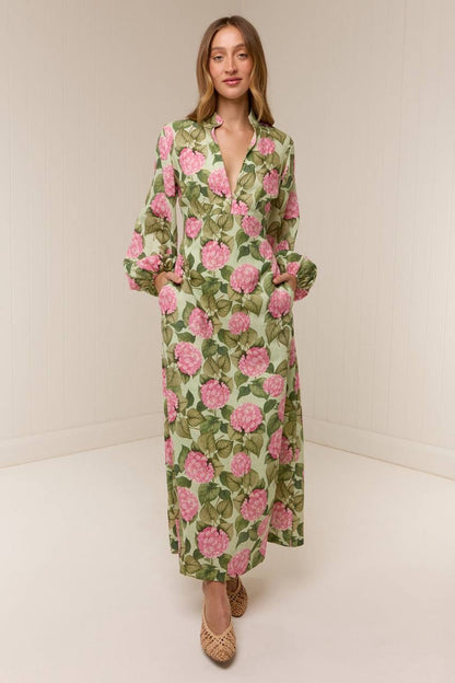 PN Elodie Linen Midi Dress in Pink Jardin