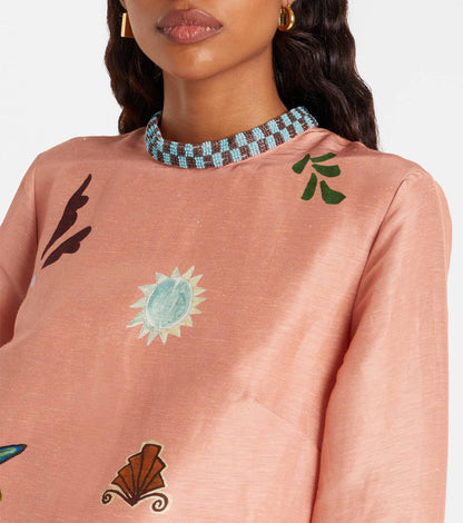 ALM Laurence Linen-Silk Long Sleeve Mini Dress