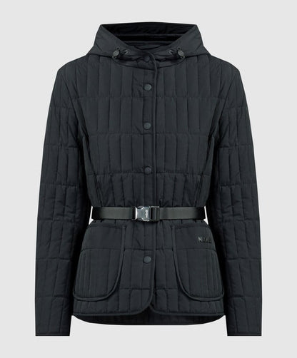 MK Raja Light Down Vertical Quilted Hooded Jacket with Belt