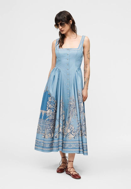 ALM Villa Romantica Sleeveless Cotton Poplin Scoop back Midi Dress