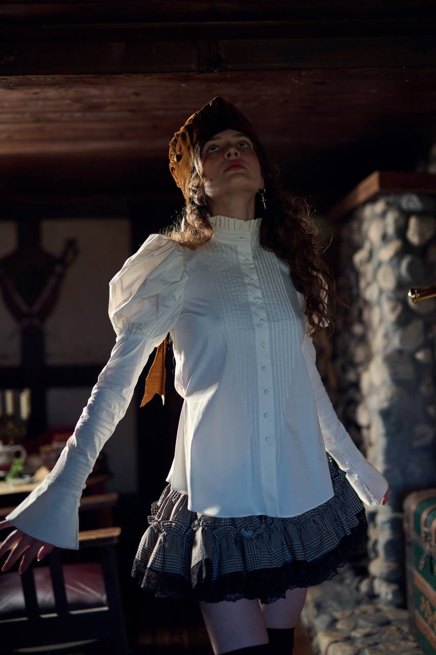 SK Galileo Pintuck Puff Sleeve Blouse Shirt