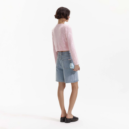 SP Pink Knit Sequin Cardigan | Mini Skirt | Set