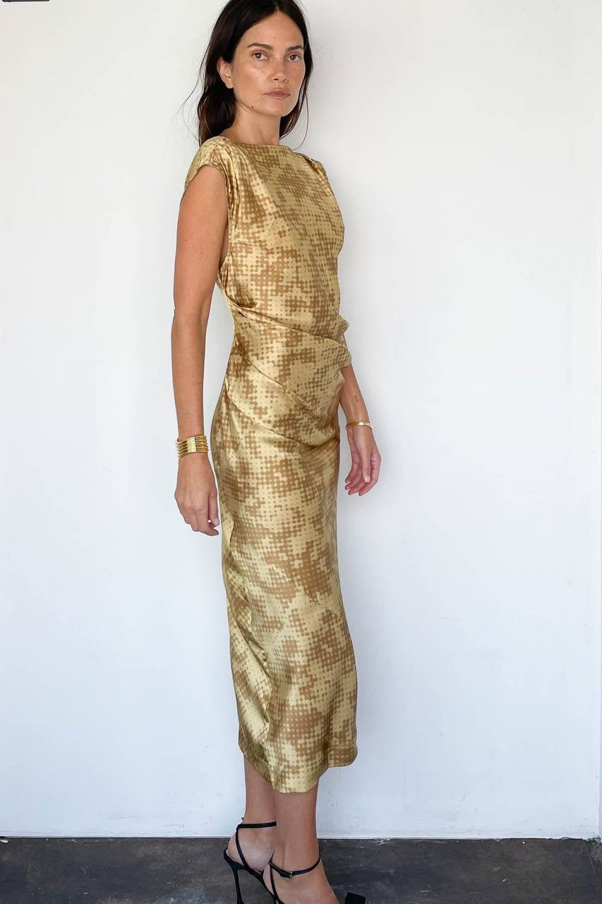 LM Nichhia Silk Drape Midi Dress