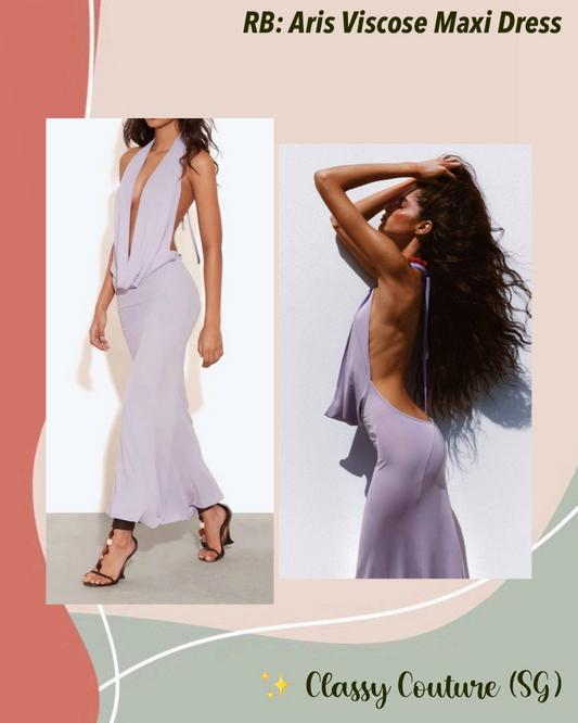 RB Aris Viscose Cowl Plunge Halter Maxi Dress
