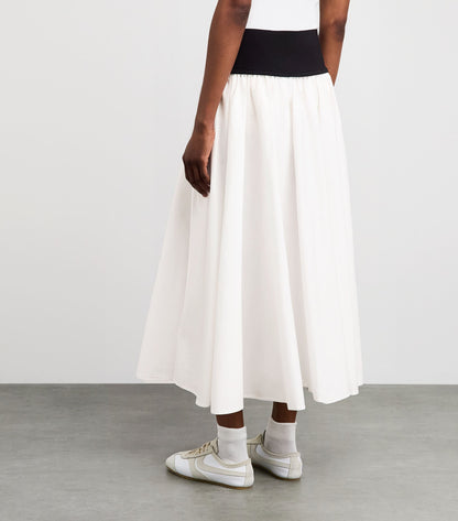 RL Panelled Woven Drop-waist Contrast Cotton A-line Midi Maxi Skirt