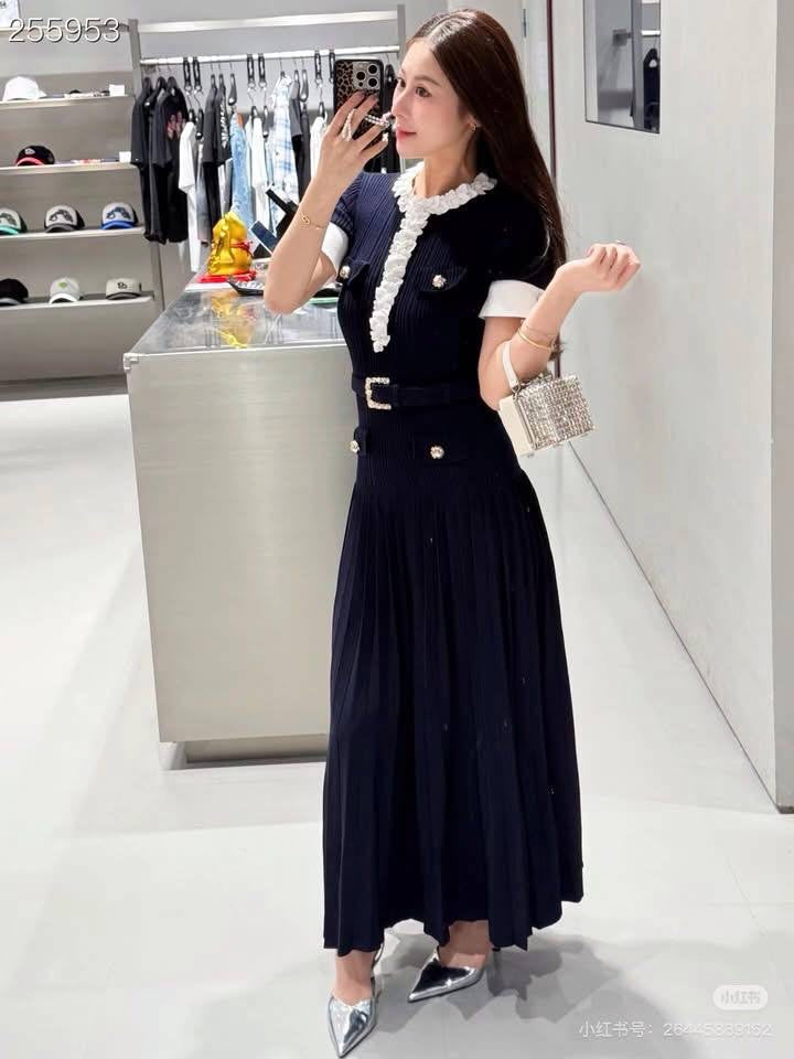 SP Navy Rib Knit Midi Dress
