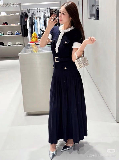 SP Navy Rib Knit Midi Dress