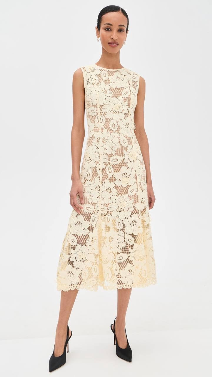 SP Yellow Crochet Lace Midi Dress