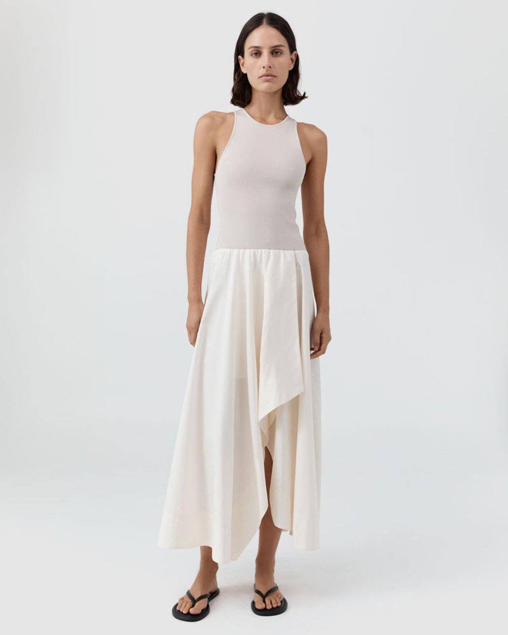 SA Knit Bodice Asymm Viscose-blend Midi Dress