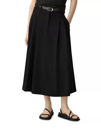 TH Double-Pleat Trouser A-Line Midi Skirt in Admiral Crepe