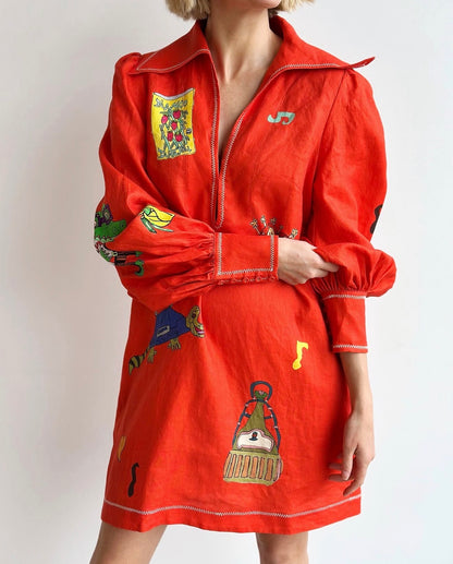 ALM Contessa Linen Shift Mini Dress Shirtdress