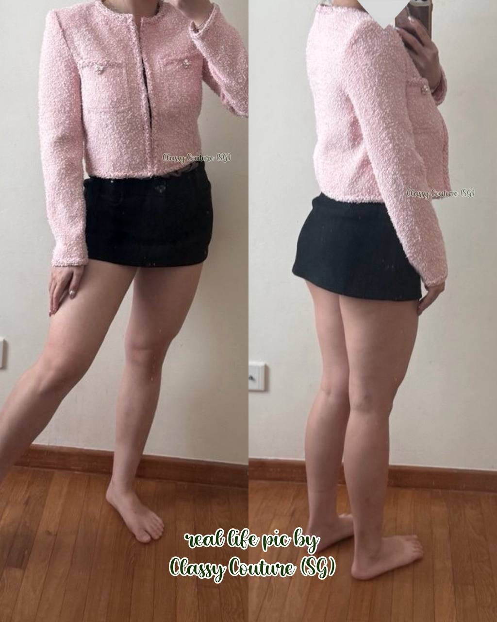 SP Pink Cropped Boucle Tinsel Jacket | Mini Skirt | Set
