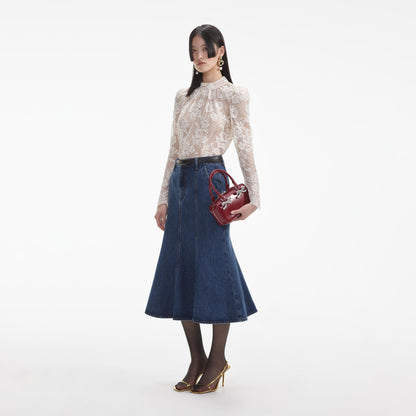 SP Flared Denim Cotton Midi Skirt