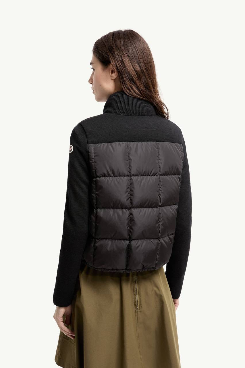 MC Square-Quilted Padded Wool Zip-Up Cardigan