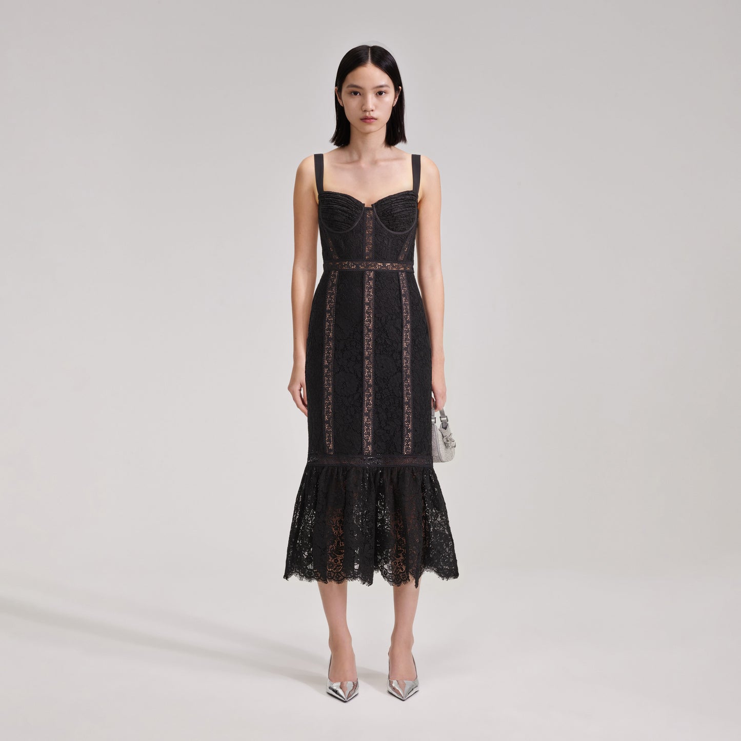 SALE! SP Black Cord Lace Insert Midi Dress