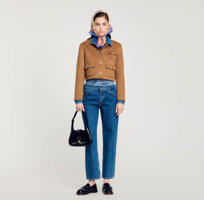 SD Cropped Button-Down Felted Wool-Blend Jacket