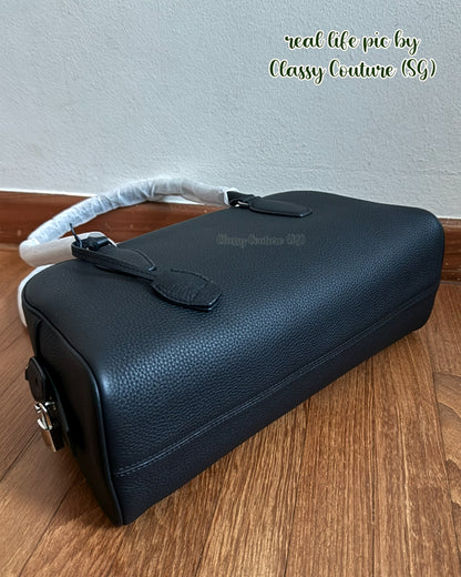 TR E/W India Grained Calfskin Leather Bowling Shoulder Bag in Black & Brown