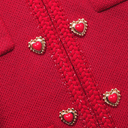 SP Red Knit Heart Buttoned Mini Dress