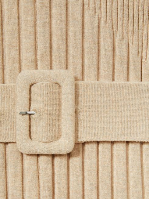 RS Vinette Ribbed Funnel Neck Belted Midi Dress