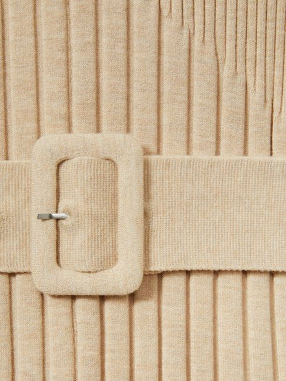 RS Vinette Ribbed Funnel Neck Belted Midi Dress