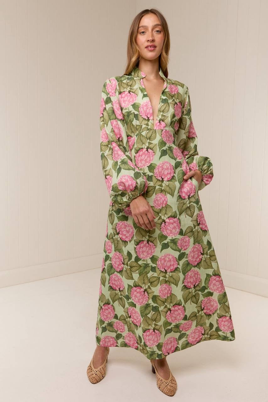 PN Elodie Linen Midi Dress in Pink Jardin
