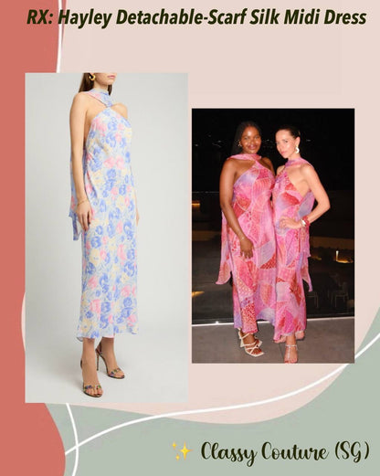 RX Hayley Detachable-Scarf Silk Midi Dress
