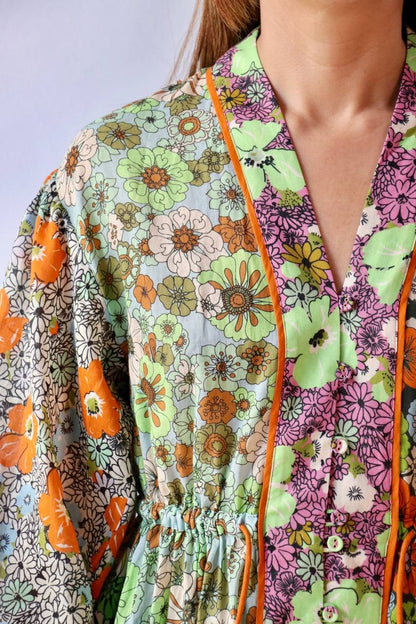 ALM Orange Blossom Spliced Midi Dress in Multi