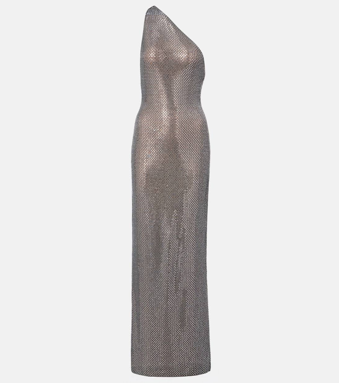 SP Grey One Shoulder Rhinestone Maxi Dress