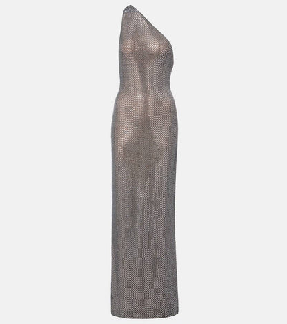 SP Grey One Shoulder Rhinestone Maxi Dress