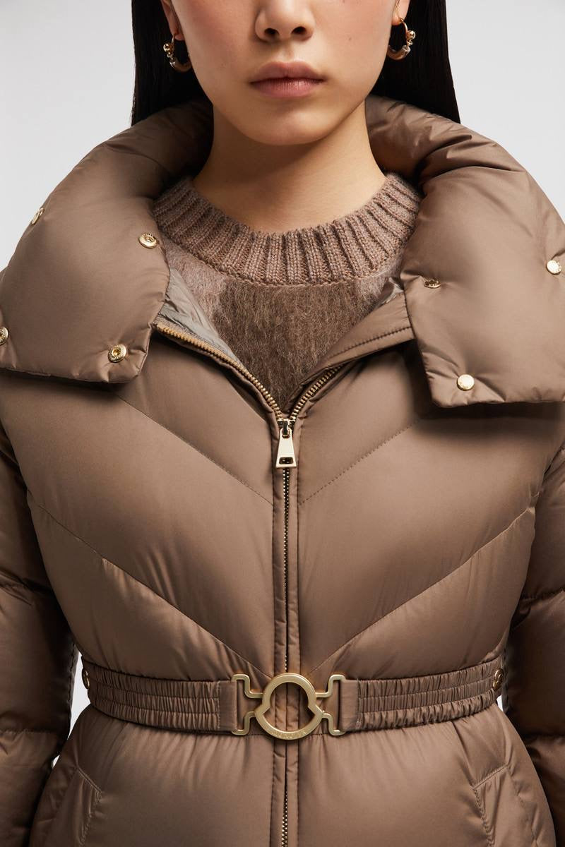 MC Brou Diagonal-Quilted Belted Long Down Jacket