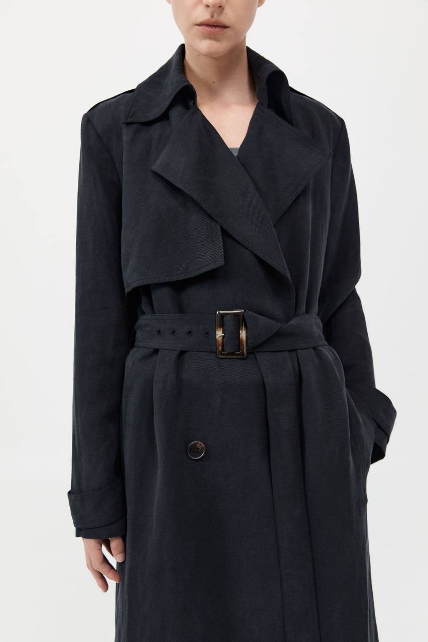 SA Soft Tailored Lyocell-Linen Long Trench Coat