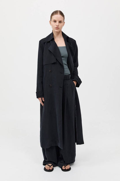 SA Soft Tailored Lyocell-Linen Long Trench Coat
