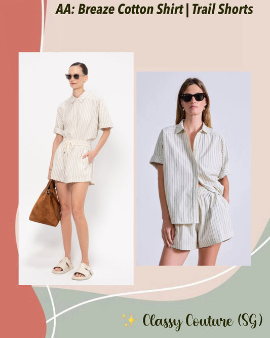 AA Breaze Shirt | Trail Shorts | Pina Stripes Cream & Navy Cotton Set
