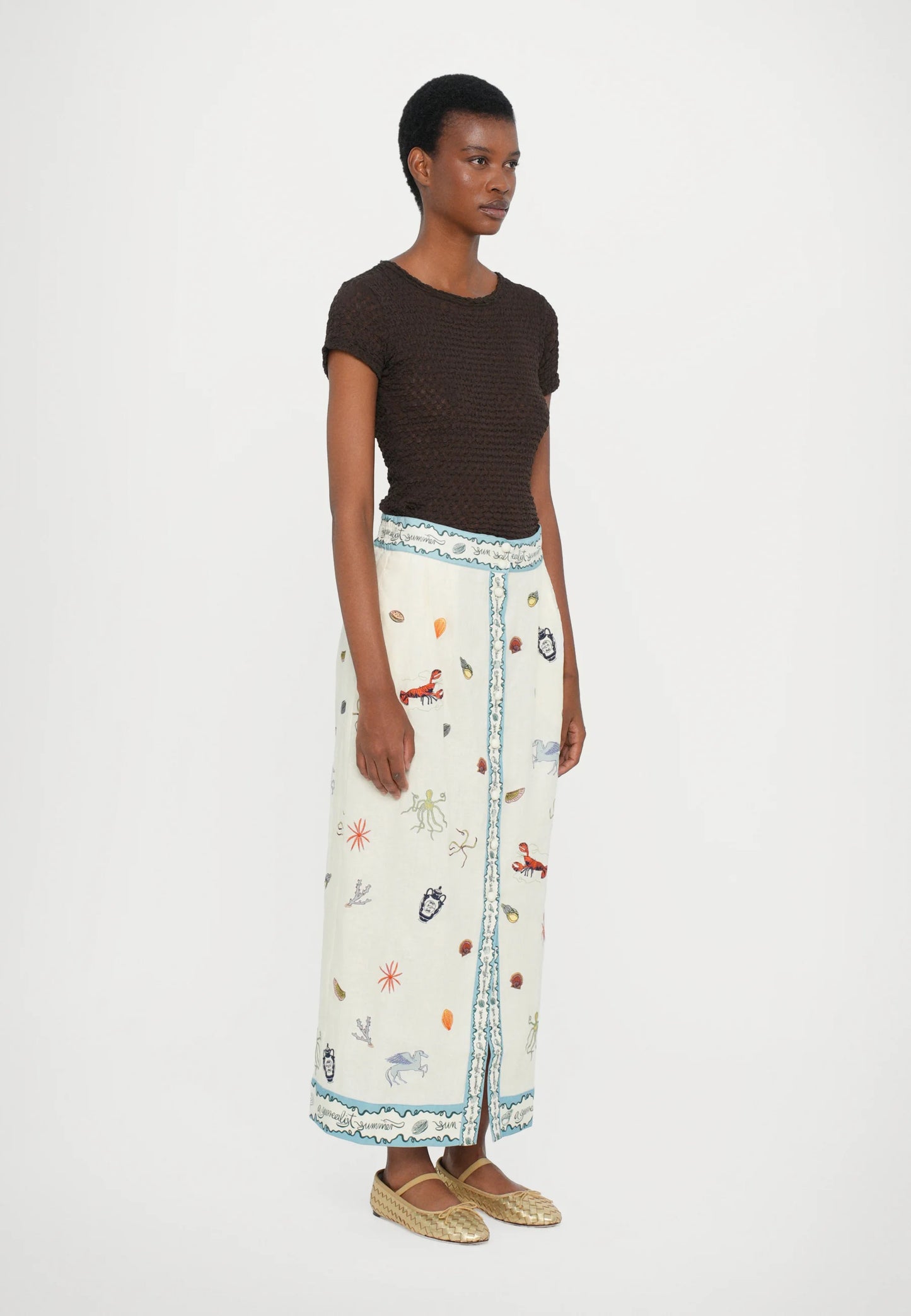 ALM Sandy Embroidered Linen Midi Skirt