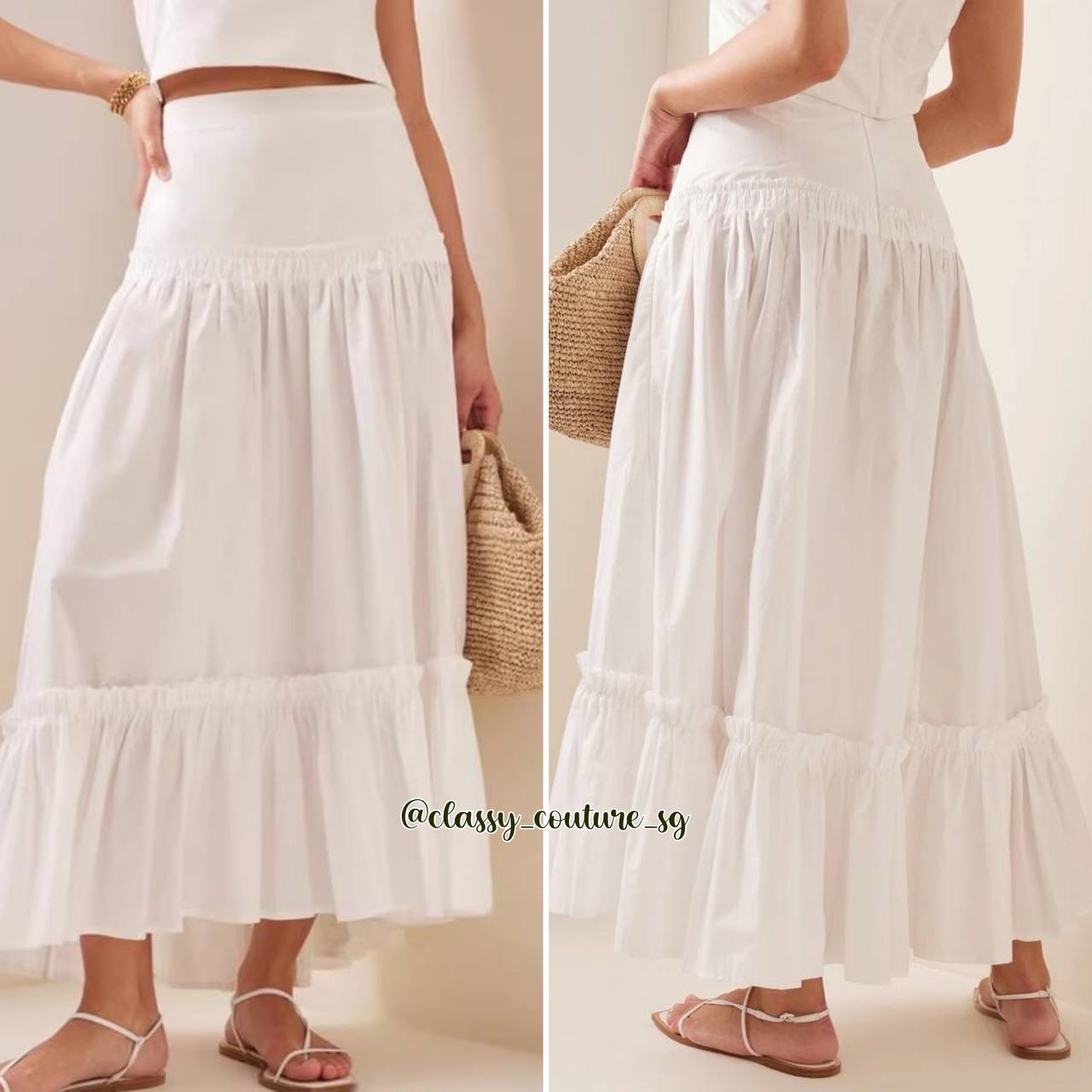 CC Tisbury Midi Maxi Skirt in White | Botanical Ivory