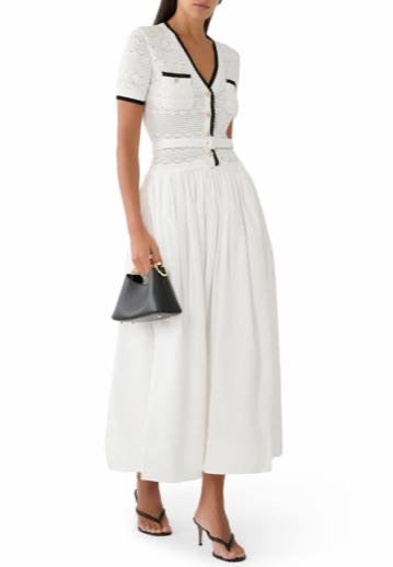 White Cotton-blend Pointelle Knit Drop-waist Midi Dress