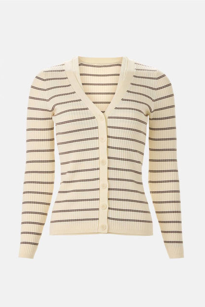 SD Gabri Striped Button Up Viscose-blend Ribbed Cardigan (with attached camisole top)