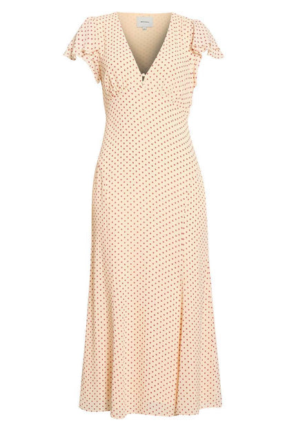 Frost Flutter Sleeve Viscose-blend Midi Dress in Polka Dot & Floral