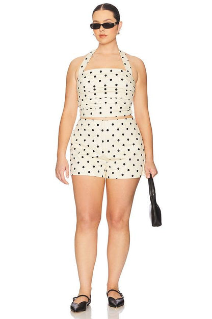 LA Polina Polkadot Halter Crop Top | High Waist Shorts | Set