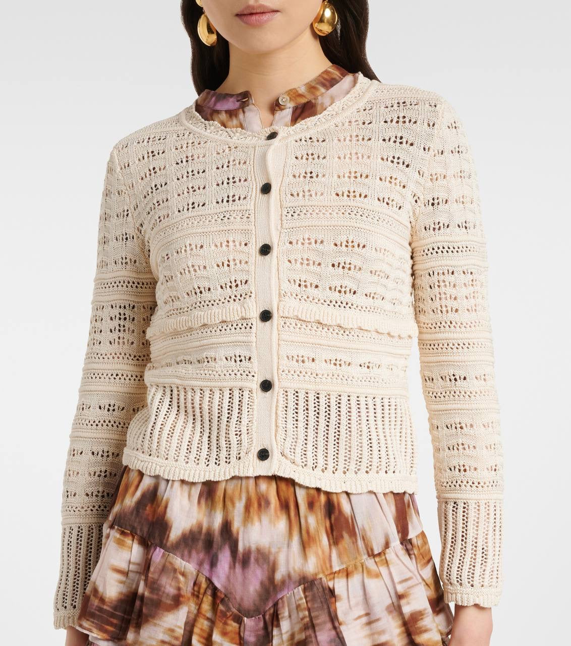 IM Ajaline Mixed Pointelle Cotton Cardigan