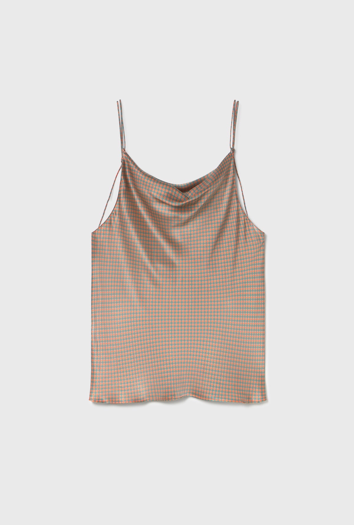 SL Drape Silk Satin Reversible Cami Top in Hammered Black & Micro Plaid