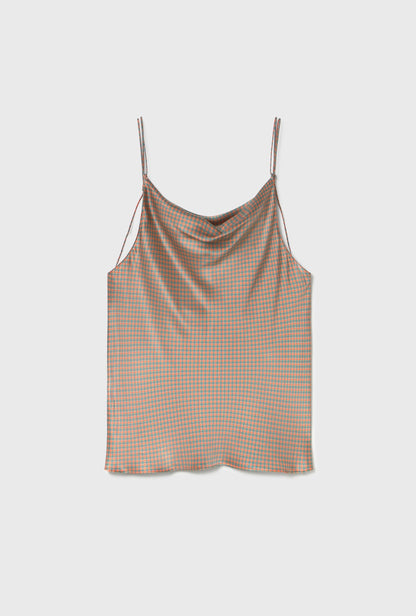 SL Drape Silk Satin Reversible Cami Top in Hammered Black & Micro Plaid