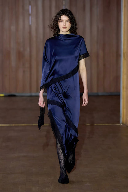 Cata Lace-Trimmed Silk Cape Top | Wide Leg Pants | Set