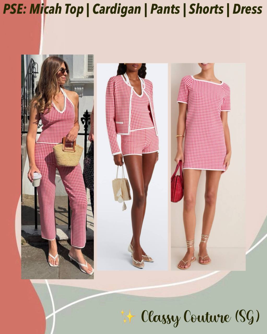 PSE Micah Halter Top | Cardigan | Pants | Shorts | Dress | Viscose-blend Red/white Gingham Check Set