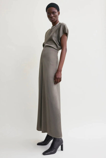 TOT Slouch-waist Viscose Satin Midi Maxi Dress