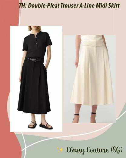 TH Double-Pleat Trouser A-Line Midi Skirt in Admiral Crepe